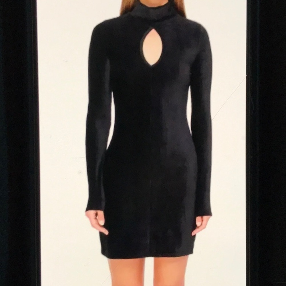 NEW Dual Nature dress Black bodycon keyhole mock neck long sleeves Sz M